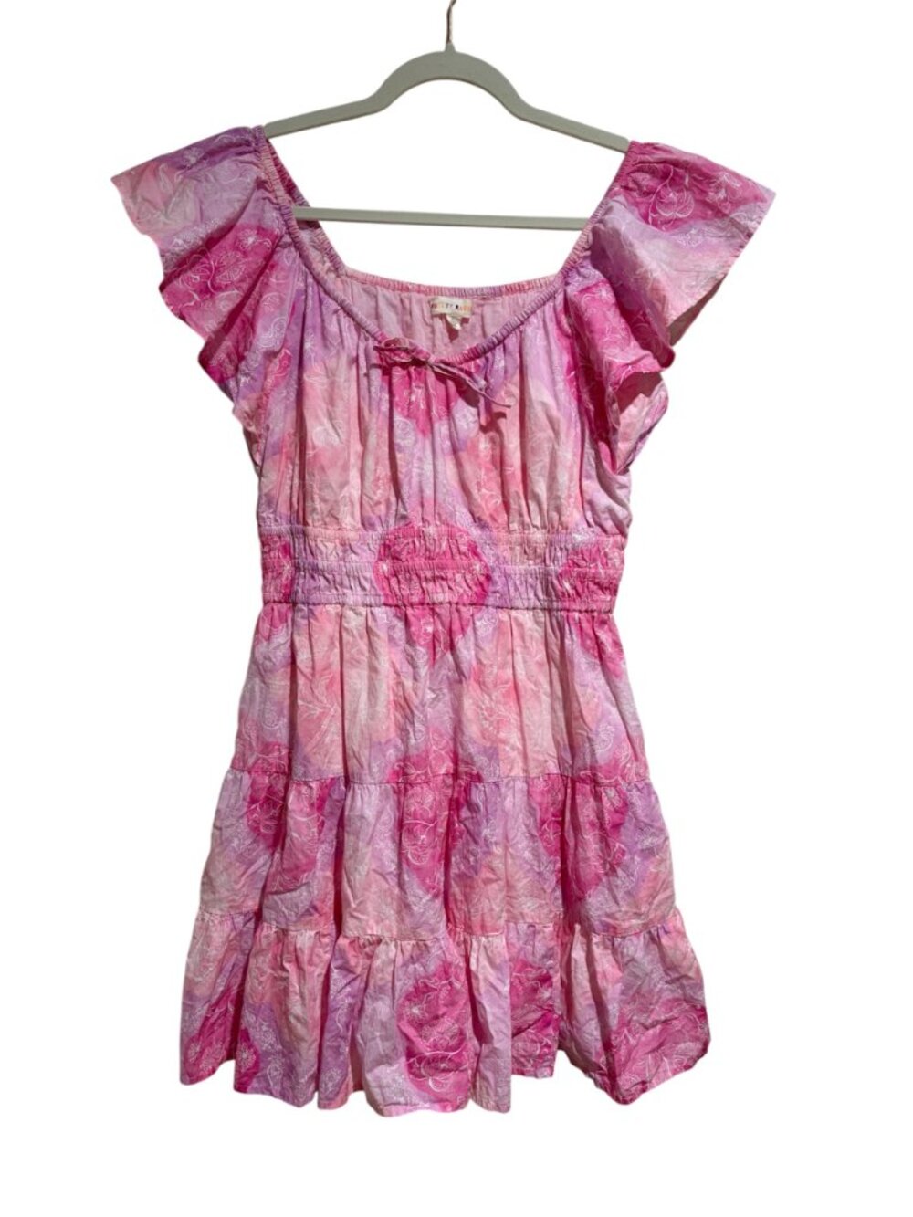 Roller Rabbit Pipette Tiered Mini Dress Pink Floral Short Sleeve